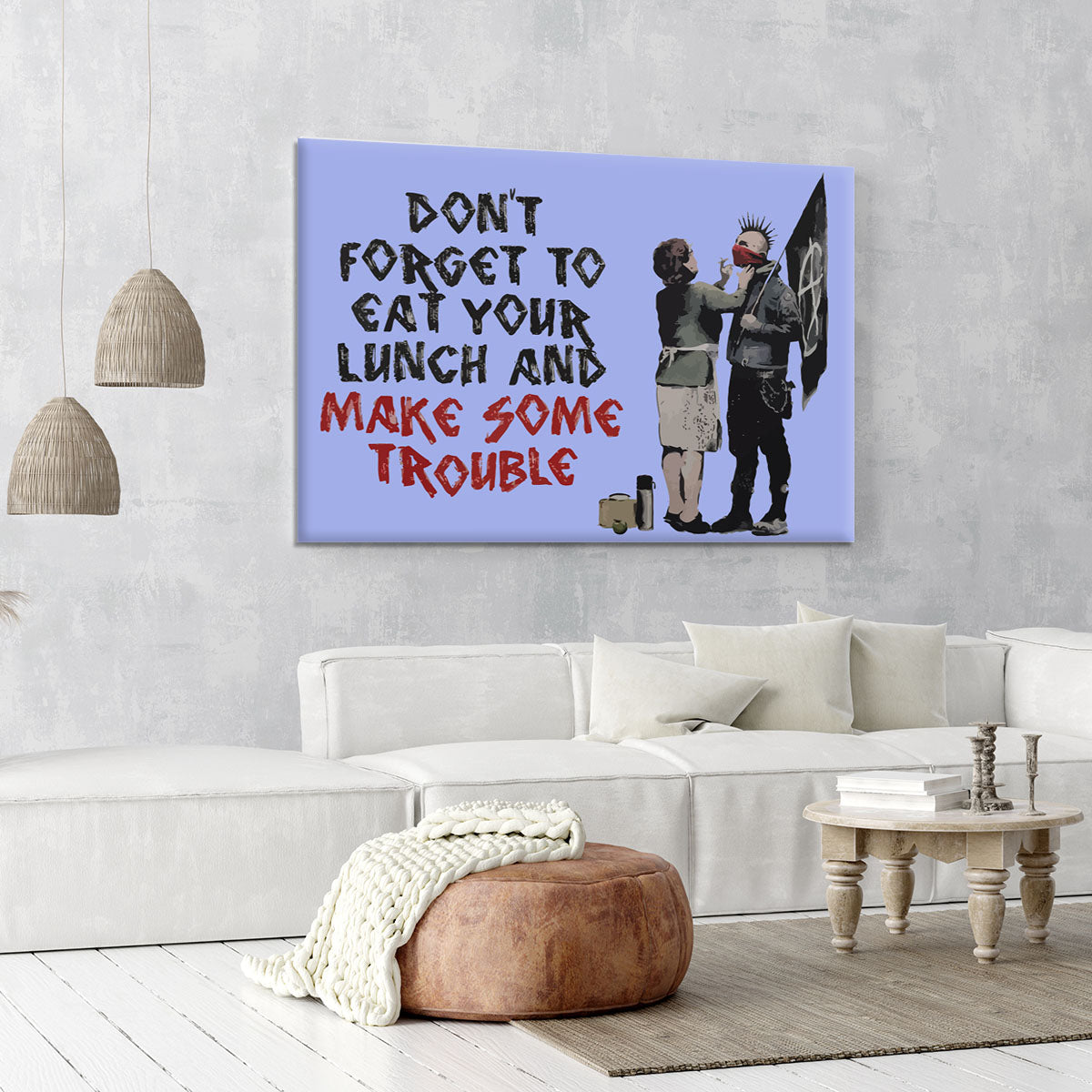 Banksy Make Some Trouble Blue Canvas Print or Poster - Canvas Art Rocks - 6