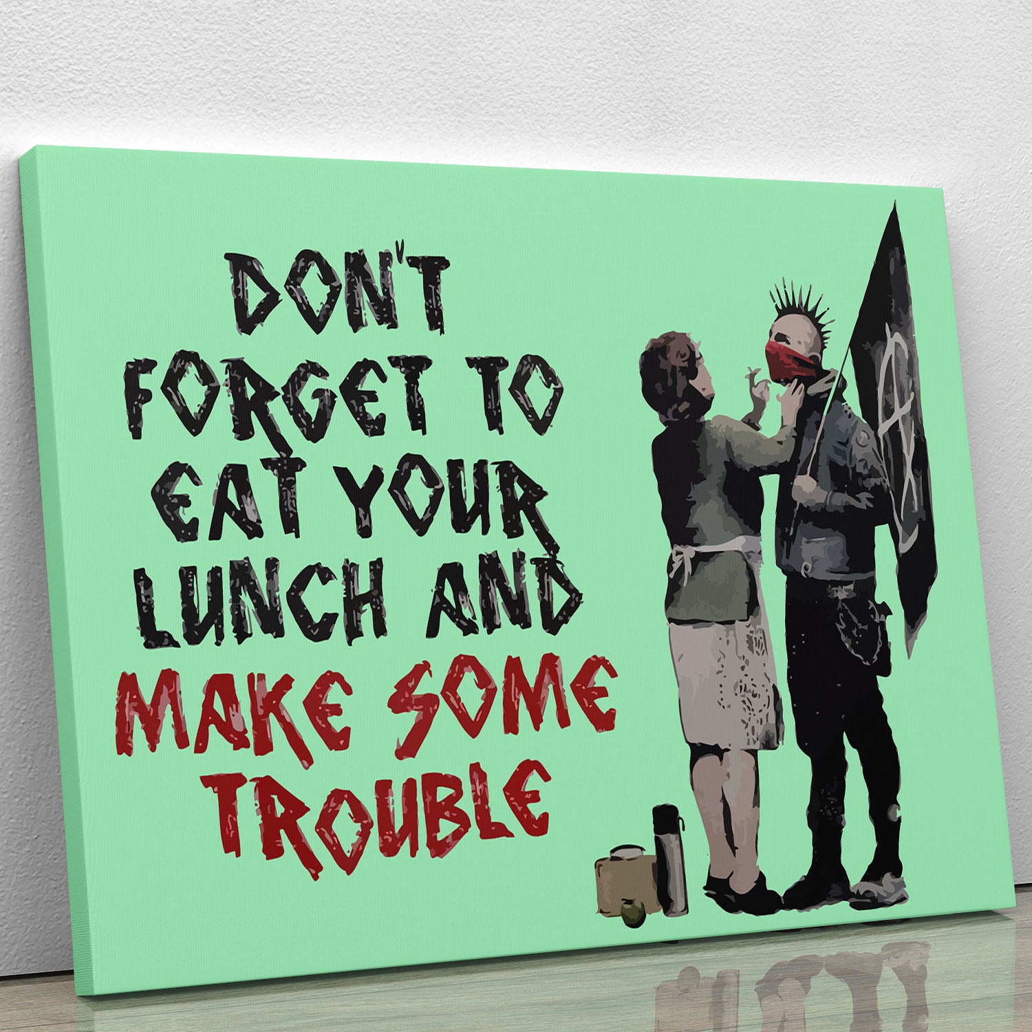 Banksy Make Some Trouble Green Canvas Print or Poster - Canvas Art Rocks - 1