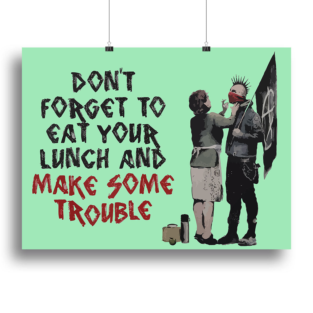 Banksy Make Some Trouble Green Canvas Print or Poster - Canvas Art Rocks - 2