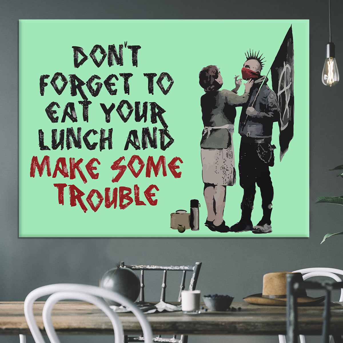 Banksy Make Some Trouble Green Canvas Print or Poster - Canvas Art Rocks - 3