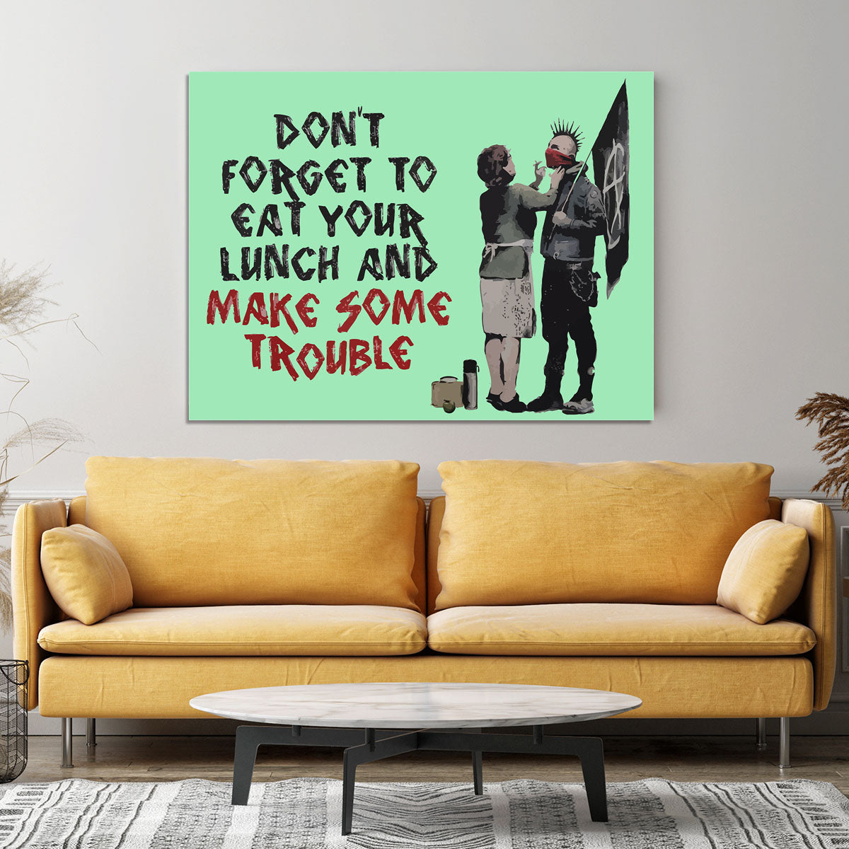 Banksy Make Some Trouble Green Canvas Print or Poster - Canvas Art Rocks - 4