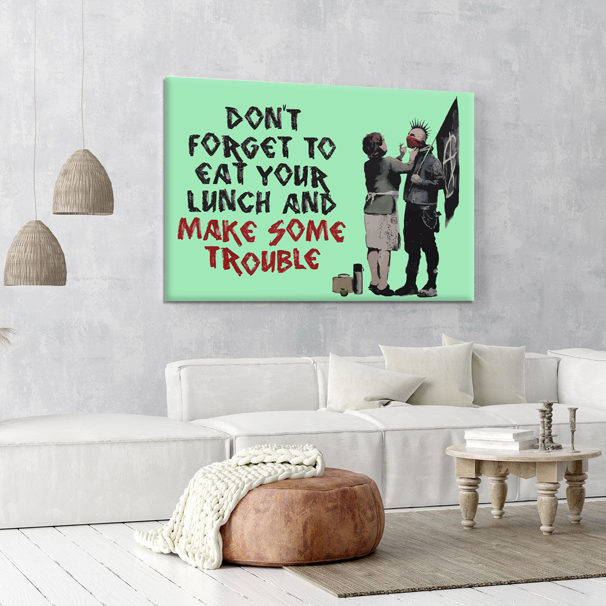 Banksy Make Some Trouble Green Canvas Print or Poster - Canvas Art Rocks - 6