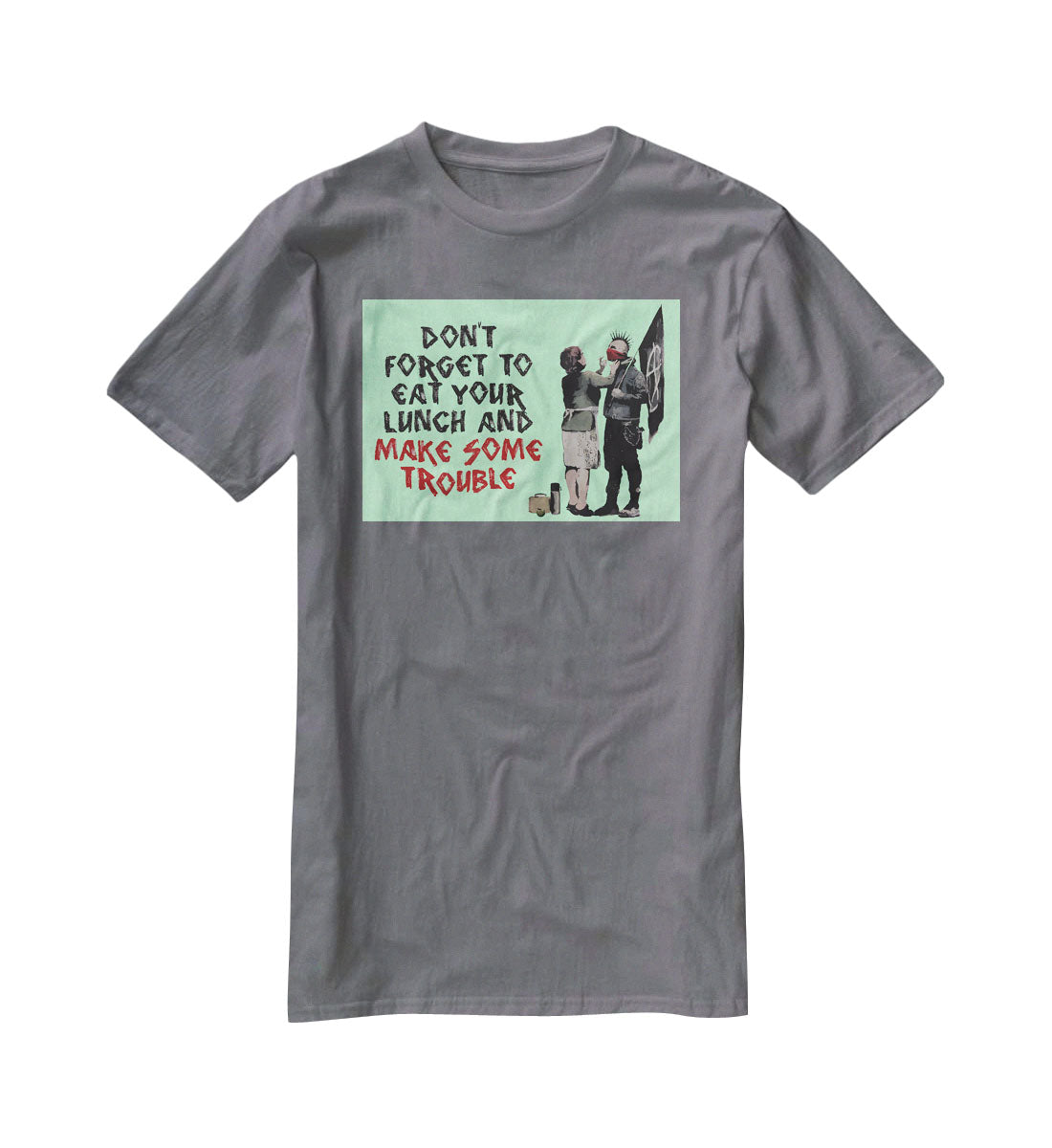 Banksy Make Some Trouble Green T-Shirt - Canvas Art Rocks - 3