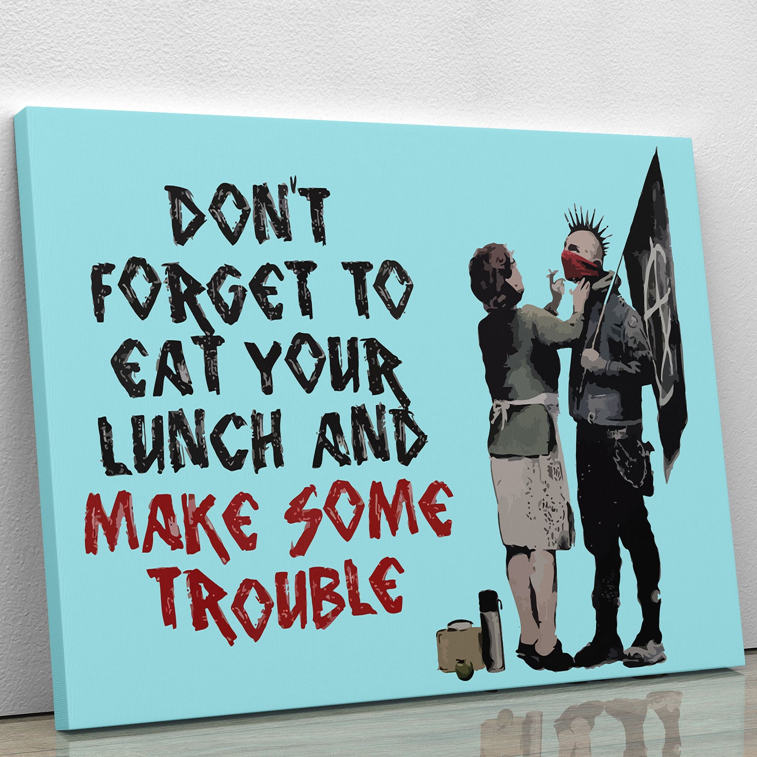 Banksy Make Some Trouble Light Blue Canvas Print or Poster - Canvas Art Rocks - 1