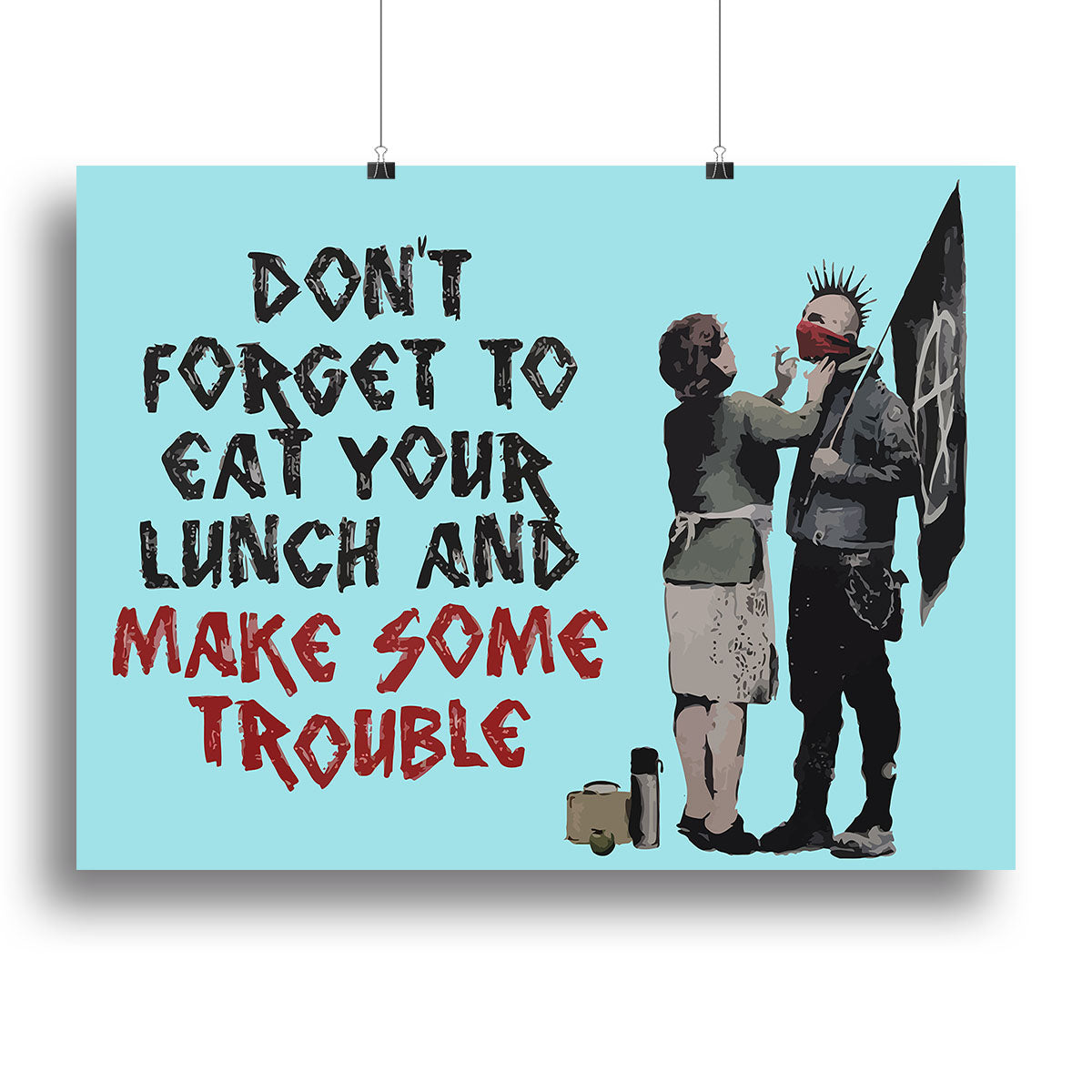 Banksy Make Some Trouble Light Blue Canvas Print or Poster - Canvas Art Rocks - 2