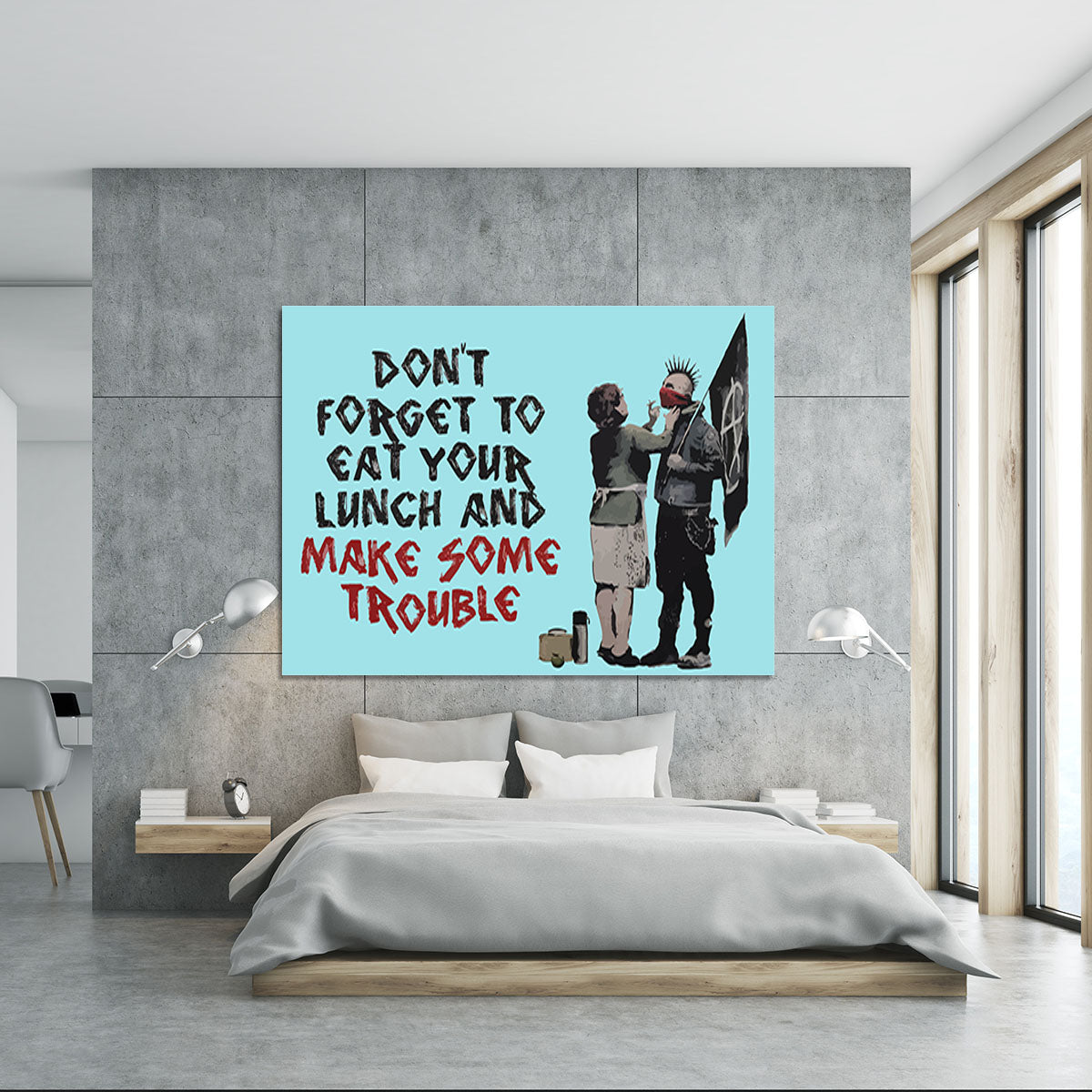 Banksy Make Some Trouble Light Blue Canvas Print or Poster - Canvas Art Rocks - 5