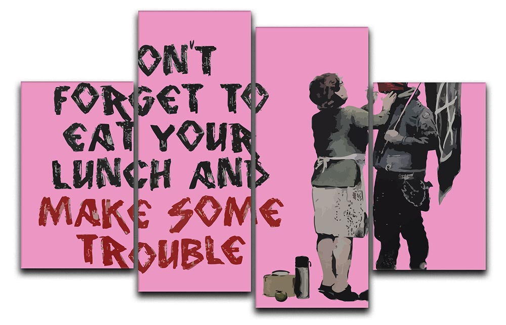 Banksy Make Some Trouble Pink 4 Split Panel Canvas - Canvas Art Rocks - 1