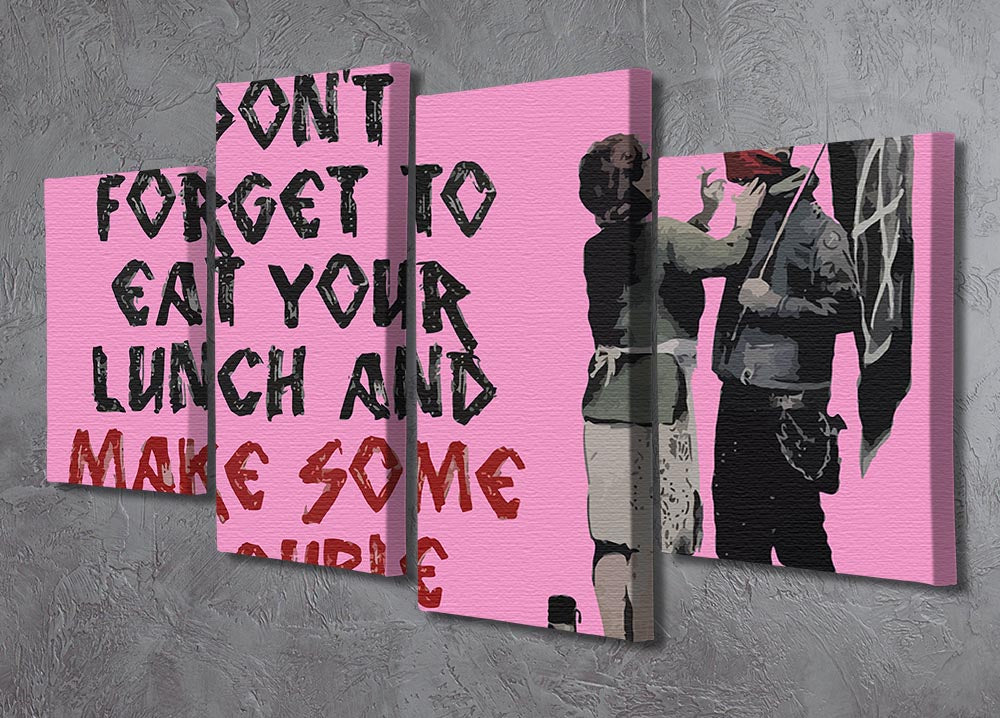 Banksy Make Some Trouble Pink 4 Split Panel Canvas - Canvas Art Rocks - 2