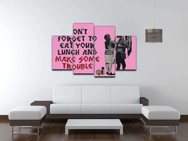 Banksy Make Some Trouble Pink 4 Split Panel Canvas - Canvas Art Rocks - 3