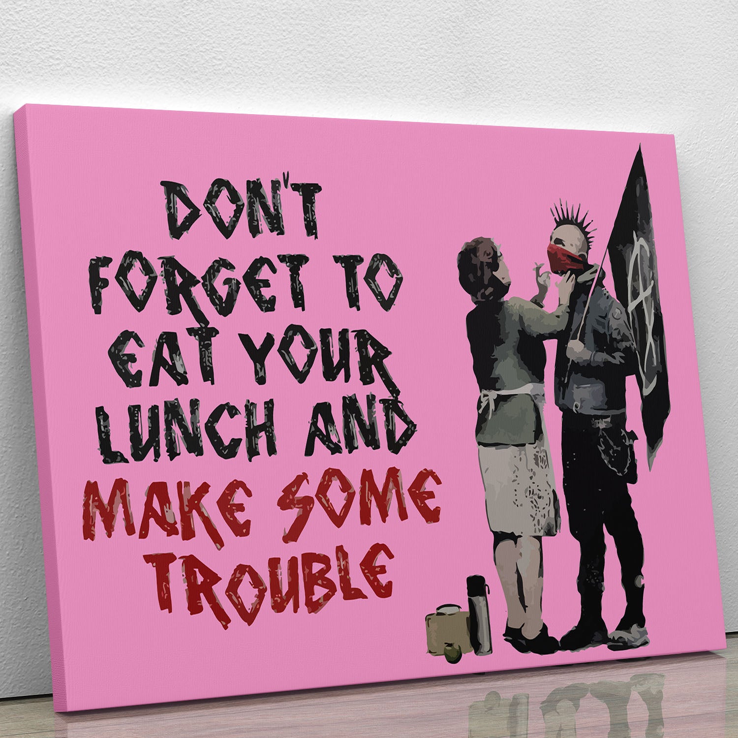 Banksy Make Some Trouble Pink Canvas Print or Poster - Canvas Art Rocks - 1