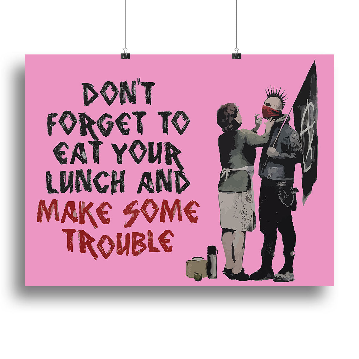 Banksy Make Some Trouble Pink Canvas Print or Poster - Canvas Art Rocks - 2
