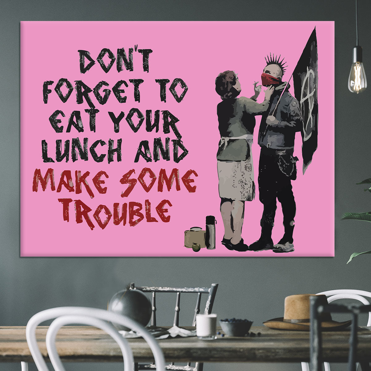 Banksy Make Some Trouble Pink Canvas Print or Poster - Canvas Art Rocks - 3