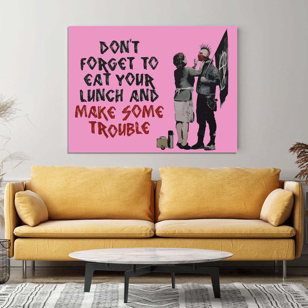 Banksy Make Some Trouble Pink Canvas Print or Poster - Canvas Art Rocks - 4