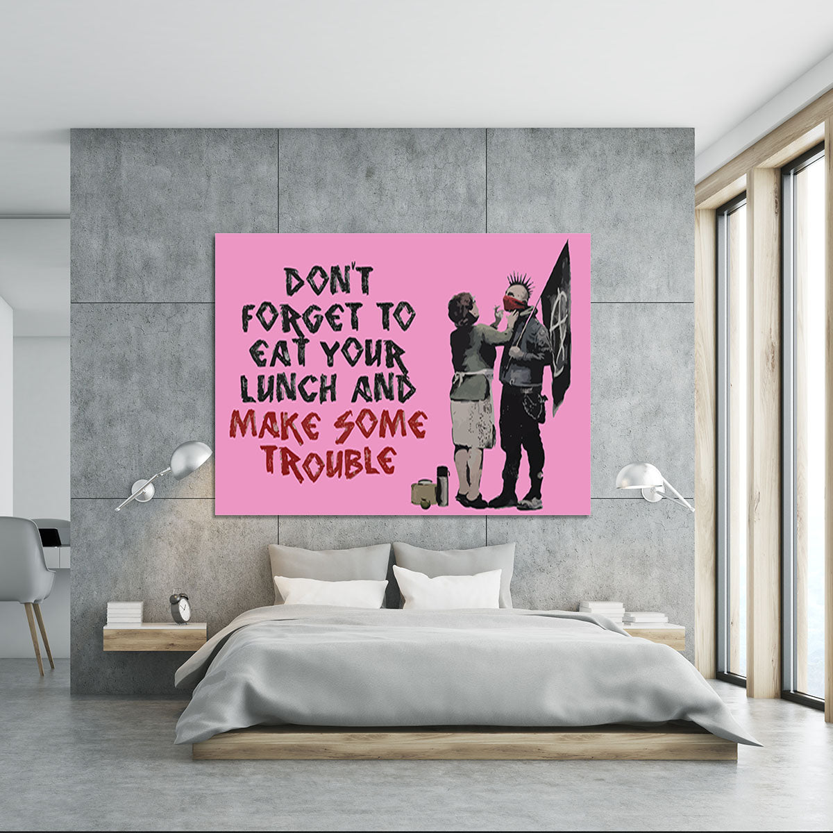 Banksy Make Some Trouble Pink Canvas Print or Poster - Canvas Art Rocks - 5