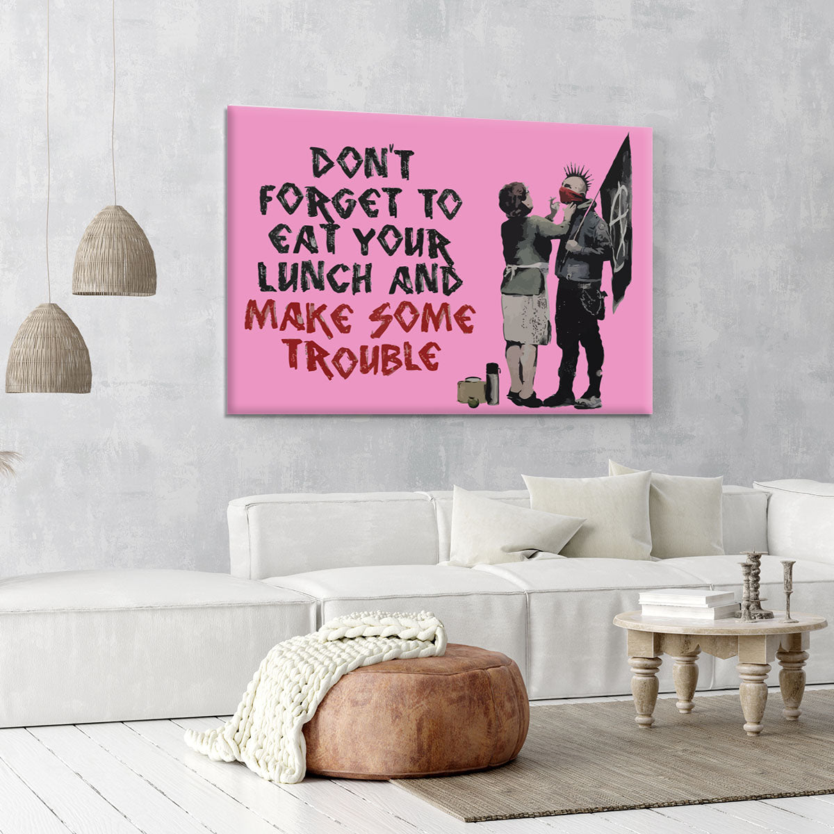 Banksy Make Some Trouble Pink Canvas Print or Poster - Canvas Art Rocks - 6