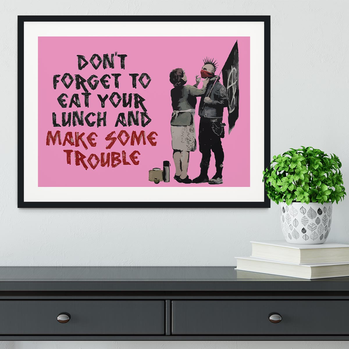 Banksy Make Some Trouble Pink Framed Print - Canvas Art Rocks - 1