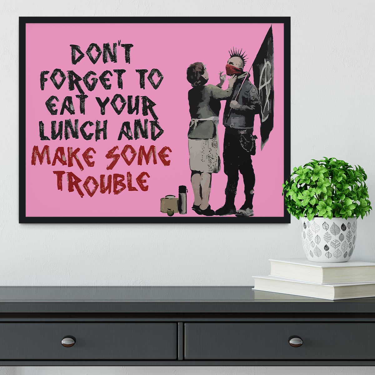 Banksy Make Some Trouble Pink Framed Print - Canvas Art Rocks - 2