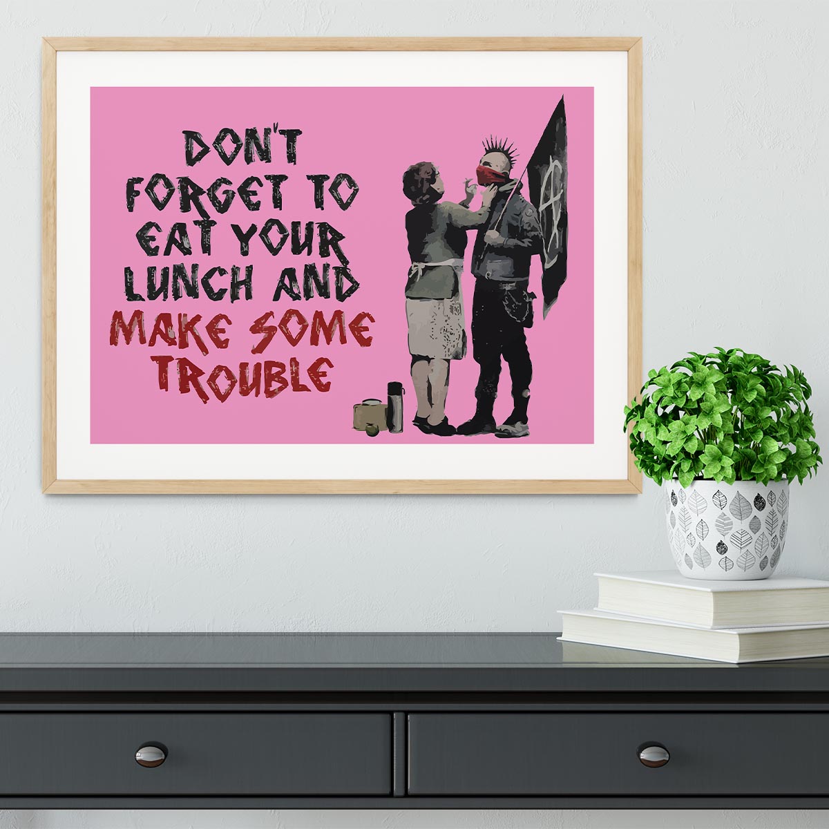 Banksy Make Some Trouble Pink Framed Print - Canvas Art Rocks - 3