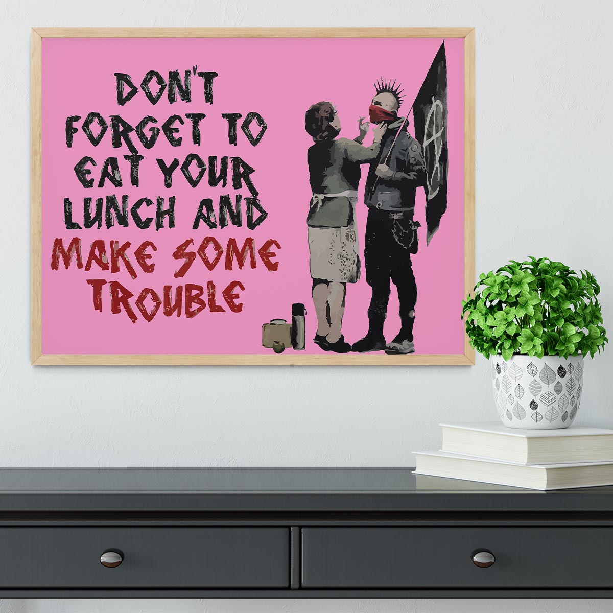 Banksy Make Some Trouble Pink Framed Print - Canvas Art Rocks - 4