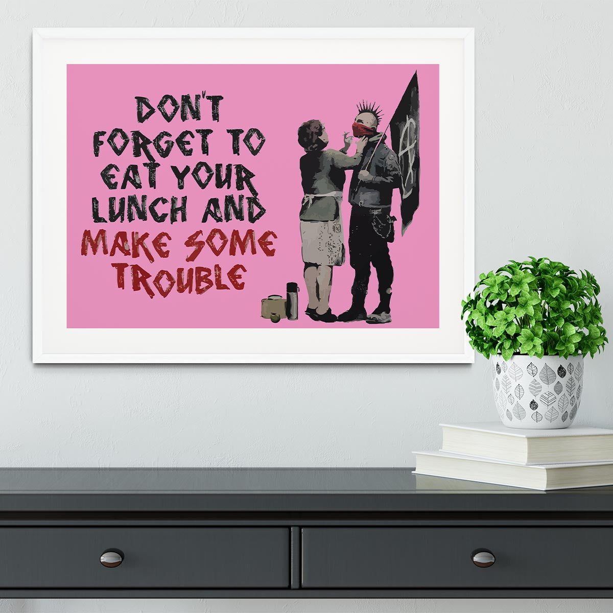 Banksy Make Some Trouble Pink Framed Print - Canvas Art Rocks - 5