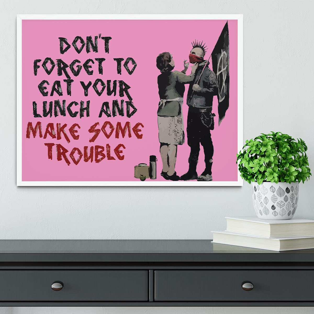 Banksy Make Some Trouble Pink Framed Print - Canvas Art Rocks -6