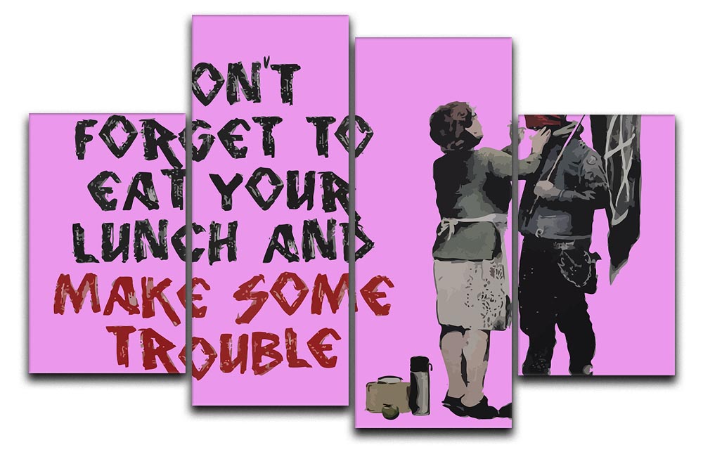 Banksy Make Some Trouble Purple 4 Split Panel Canvas - Canvas Art Rocks - 1