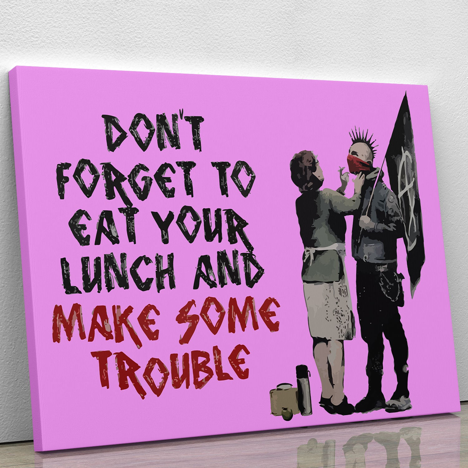 Banksy Make Some Trouble Purple Canvas Print or Poster - Canvas Art Rocks - 1