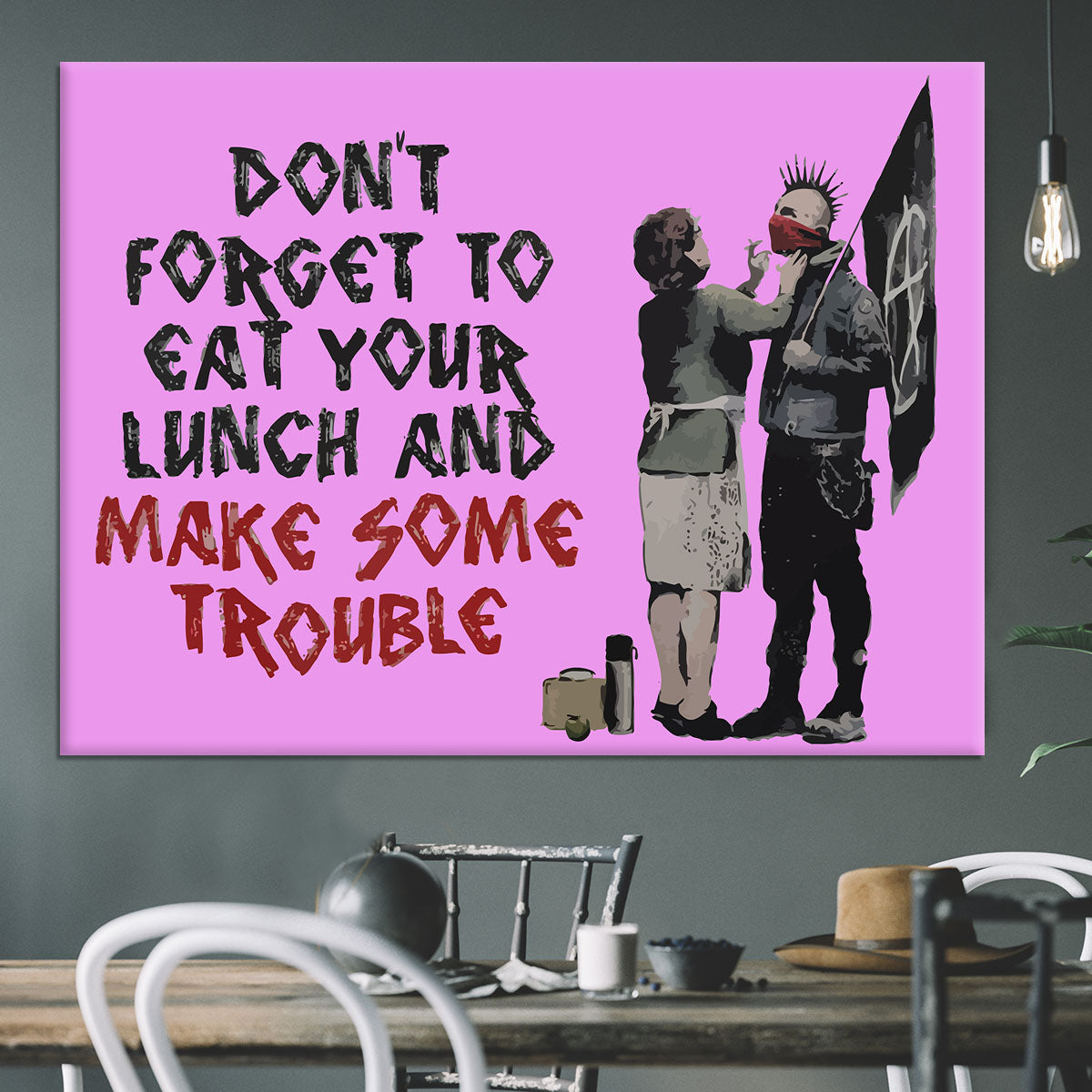 Banksy Make Some Trouble Purple Canvas Print or Poster - Canvas Art Rocks - 3
