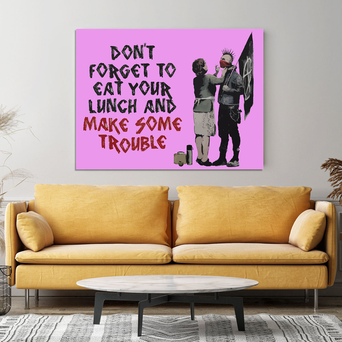 Banksy Make Some Trouble Purple Canvas Print or Poster - Canvas Art Rocks - 4