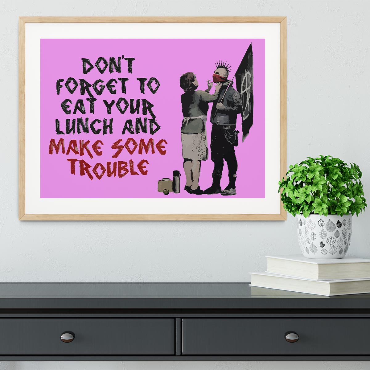 Banksy Make Some Trouble Purple Framed Print - Canvas Art Rocks - 3