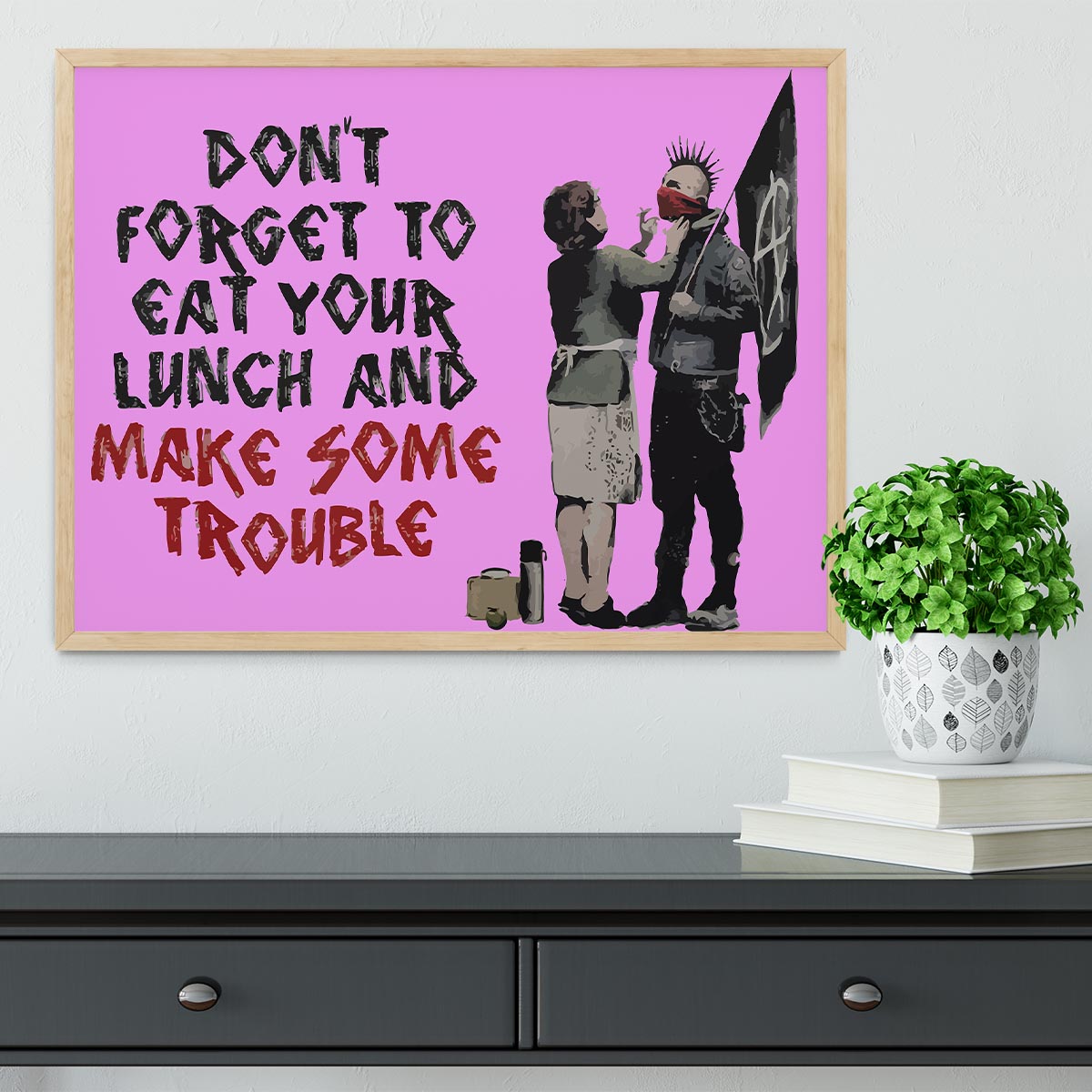 Banksy Make Some Trouble Purple Framed Print - Canvas Art Rocks - 4
