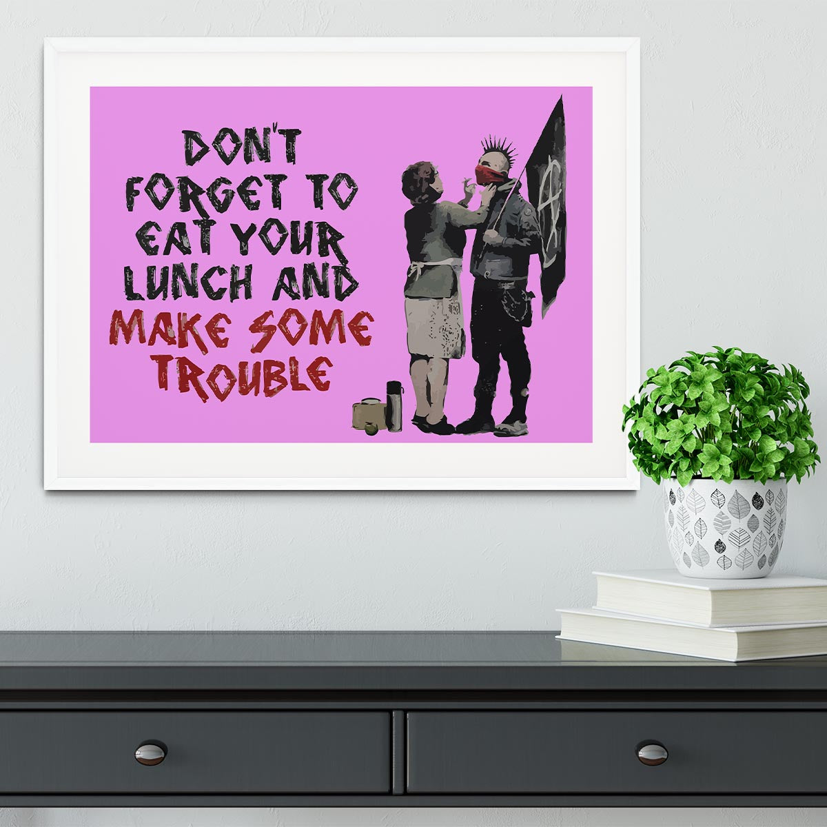 Banksy Make Some Trouble Purple Framed Print - Canvas Art Rocks - 5