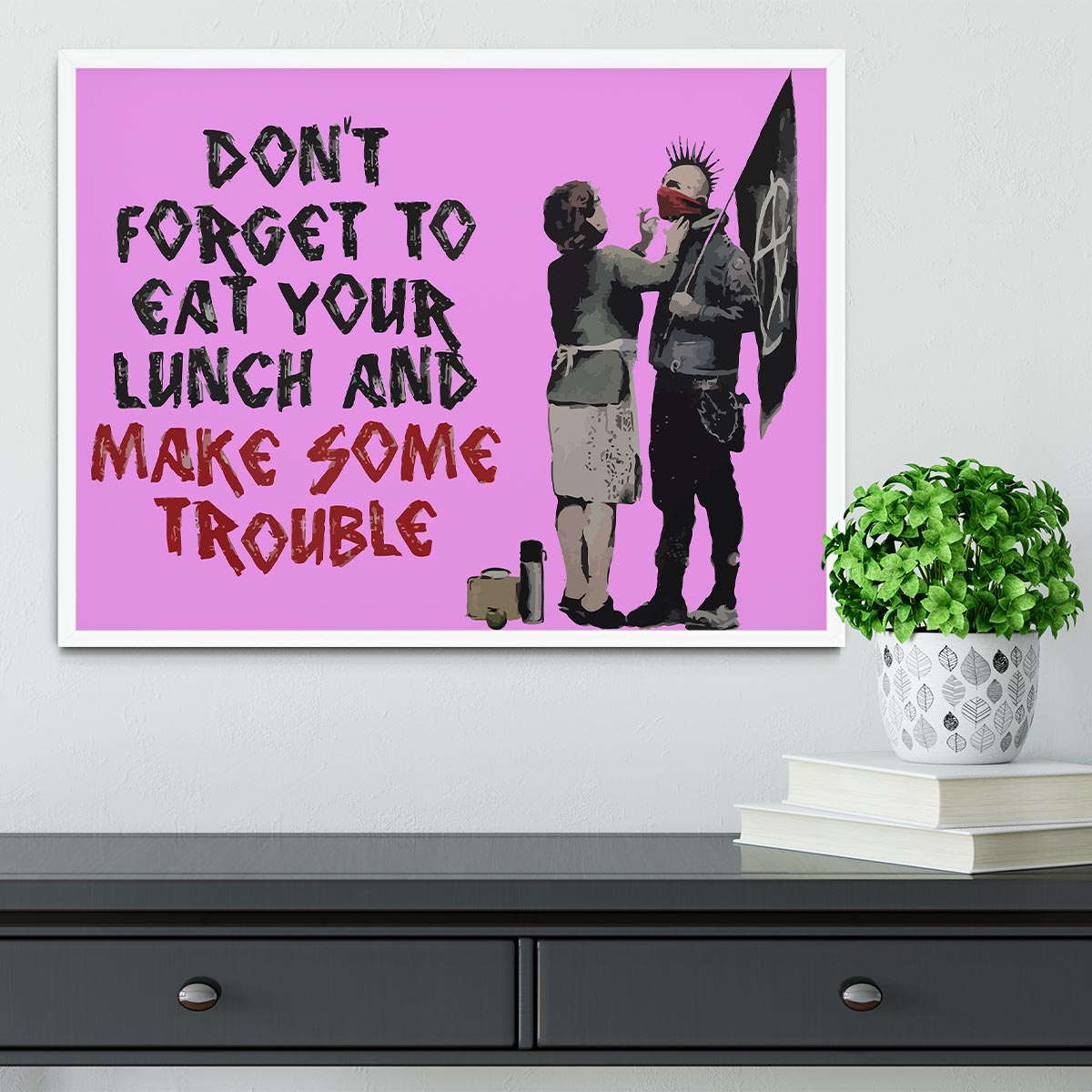 Banksy Make Some Trouble Purple Framed Print - Canvas Art Rocks -6
