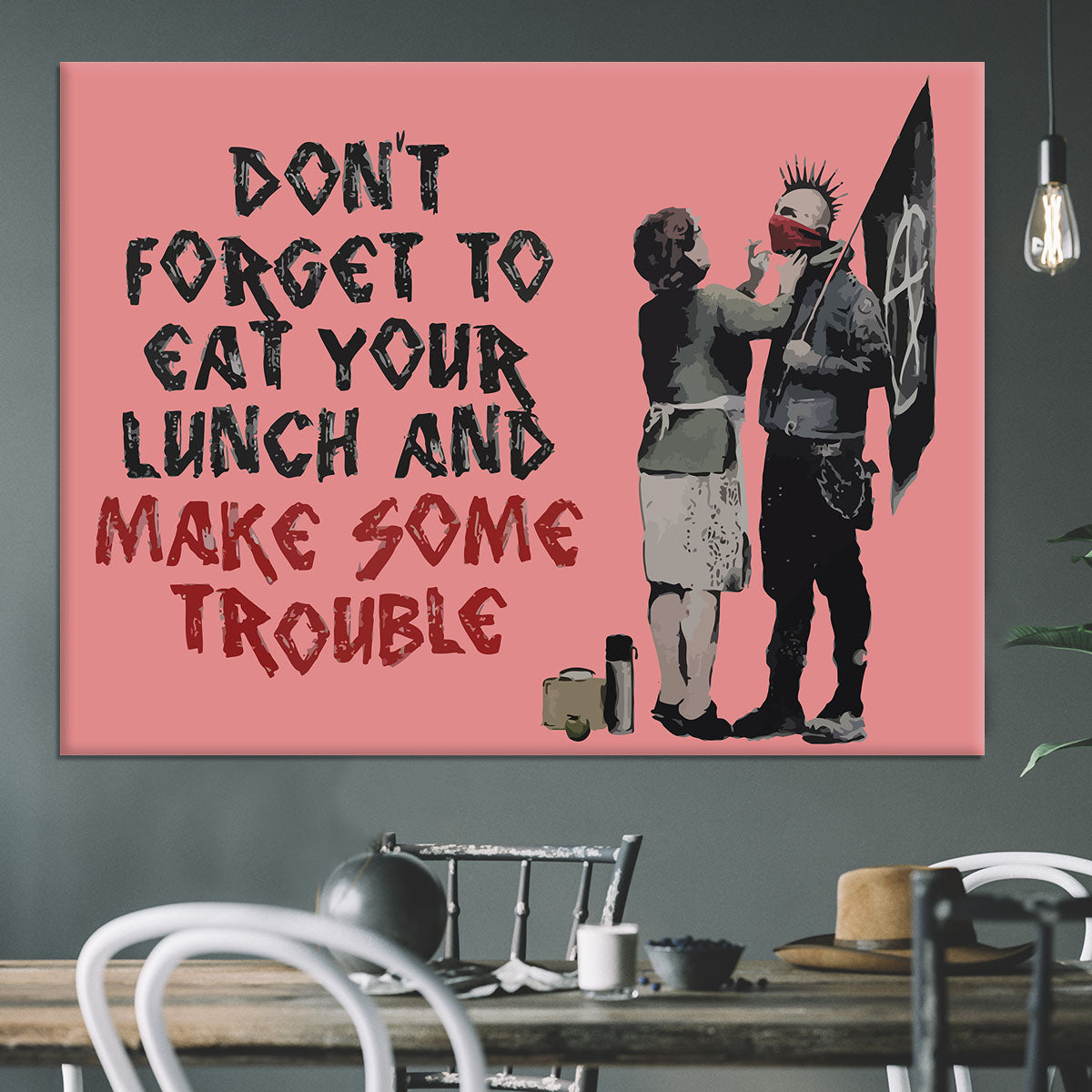 Banksy Make Some Trouble Red Canvas Print or Poster - Canvas Art Rocks - 3