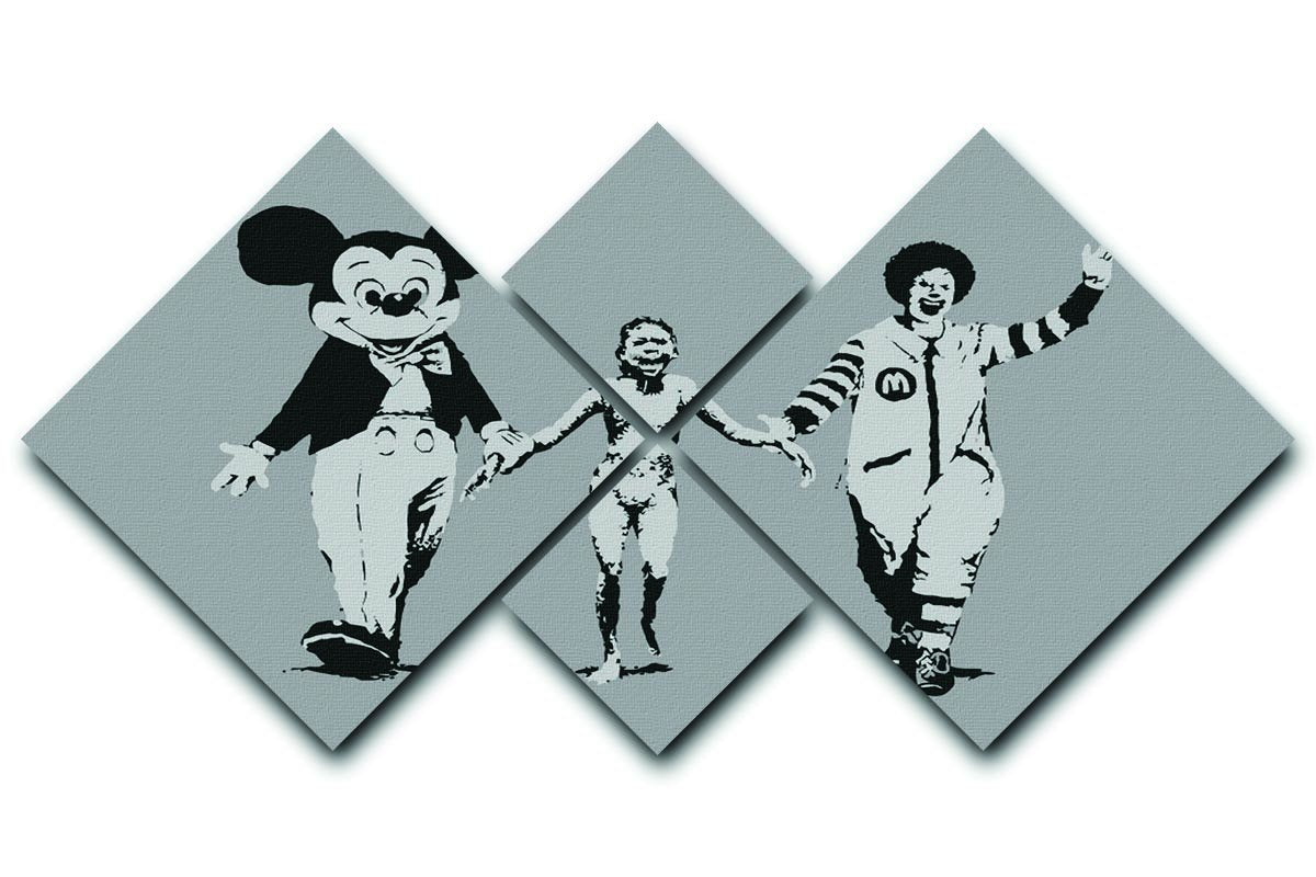 Banksy Mickey And Ronald 4 Square Multi Panel Canvas  - Canvas Art Rocks - 1