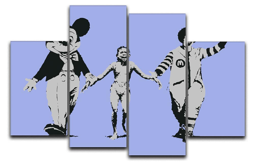 Banksy Mickey and Ronald Blue 4 Split Panel Canvas - Canvas Art Rocks - 1