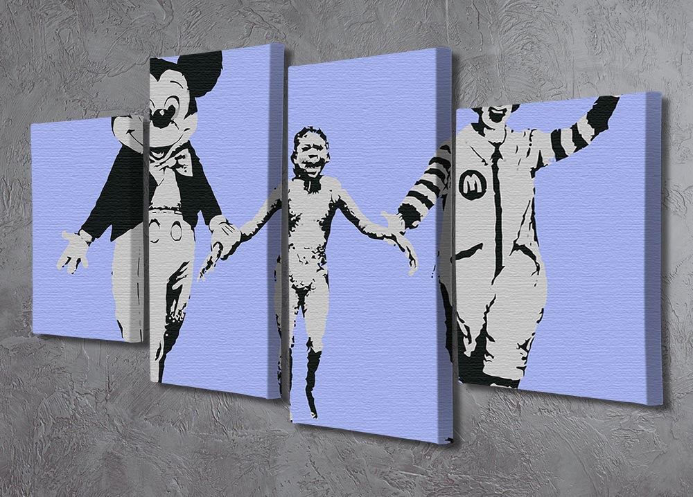 Banksy Mickey and Ronald Blue 4 Split Panel Canvas - Canvas Art Rocks - 2