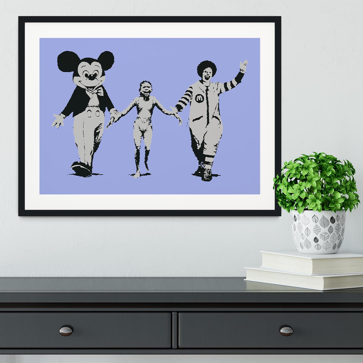 Banksy Mickey and Ronald Blue Framed Print - Canvas Art Rocks - 1