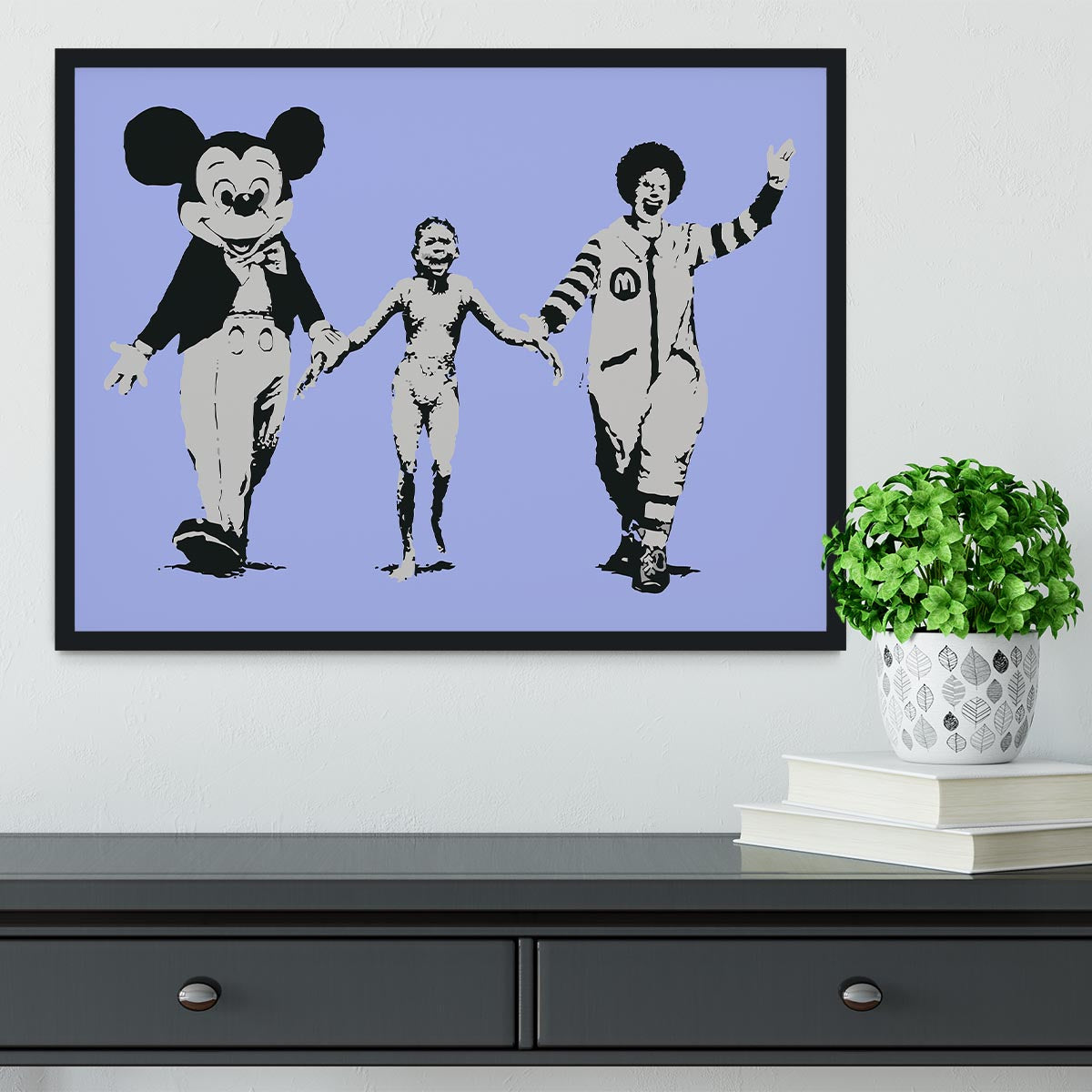 Banksy Mickey and Ronald Blue Framed Print - Canvas Art Rocks - 2
