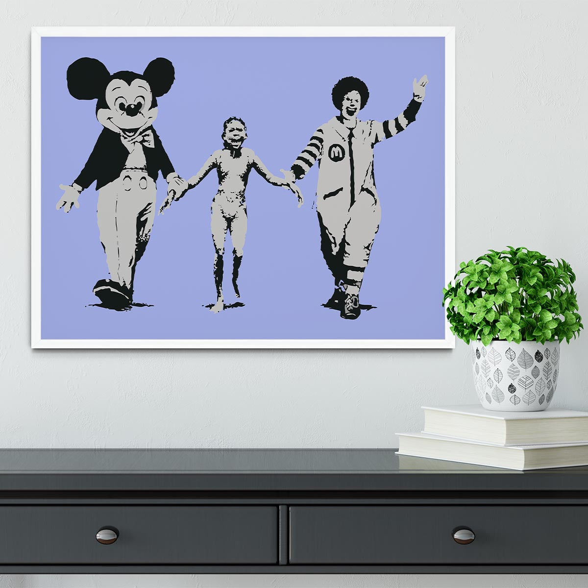 Banksy Mickey and Ronald Blue Framed Print - Canvas Art Rocks -6