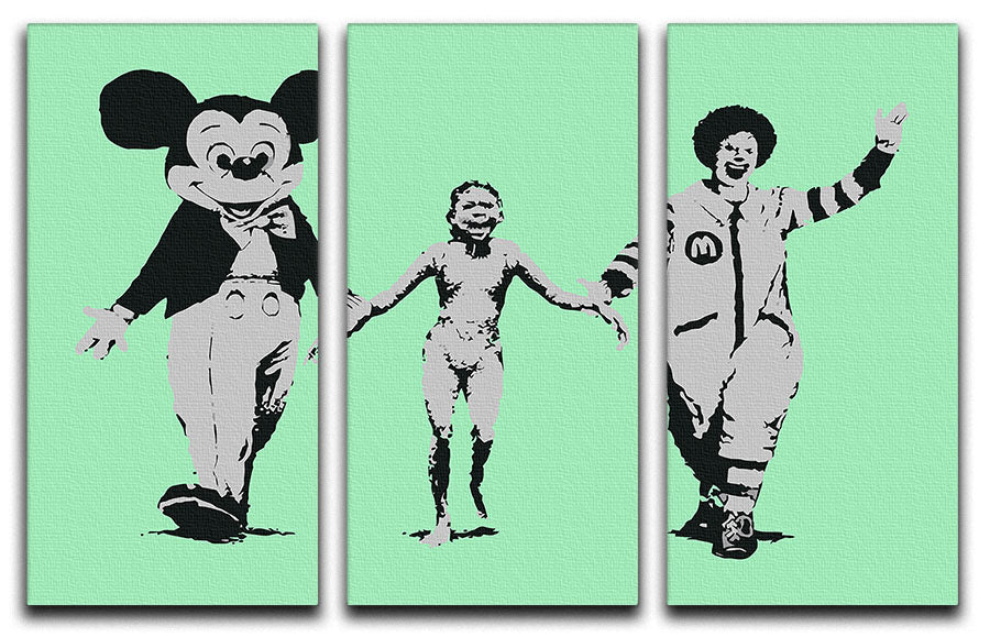 Banksy Mickey and Ronald Green 3 Split Panel Canvas Print - Canvas Art Rocks - 1