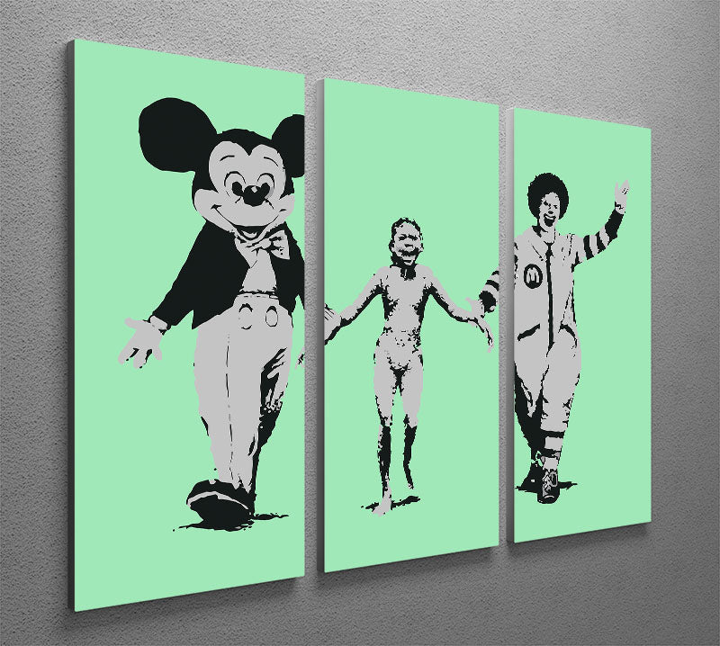 Banksy Mickey and Ronald Green 3 Split Panel Canvas Print - Canvas Art Rocks - 2