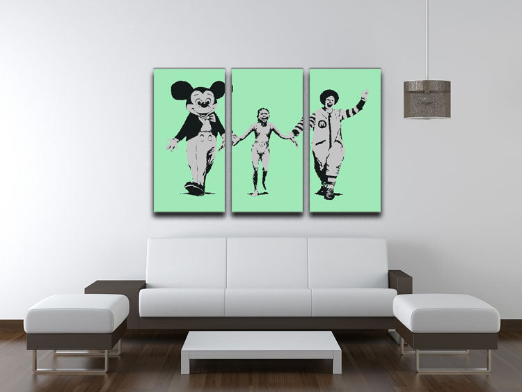 Banksy Mickey and Ronald Green 3 Split Panel Canvas Print - Canvas Art Rocks - 3