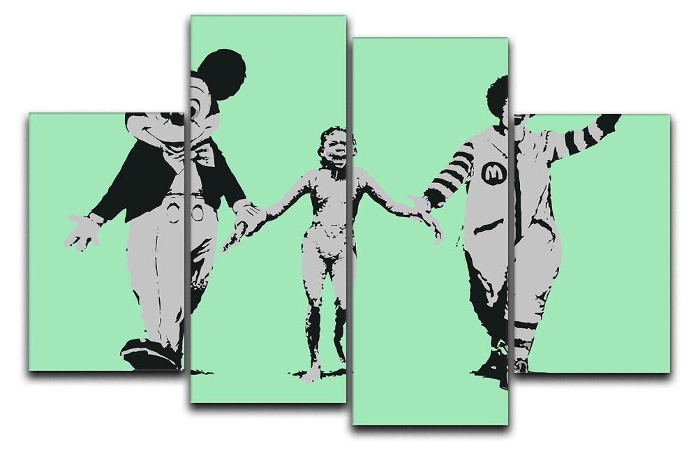 Banksy Mickey and Ronald Green 4 Split Panel Canvas - Canvas Art Rocks - 1
