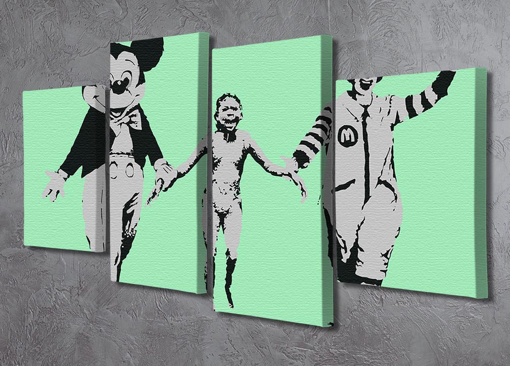 Banksy Mickey and Ronald Green 4 Split Panel Canvas - Canvas Art Rocks - 2