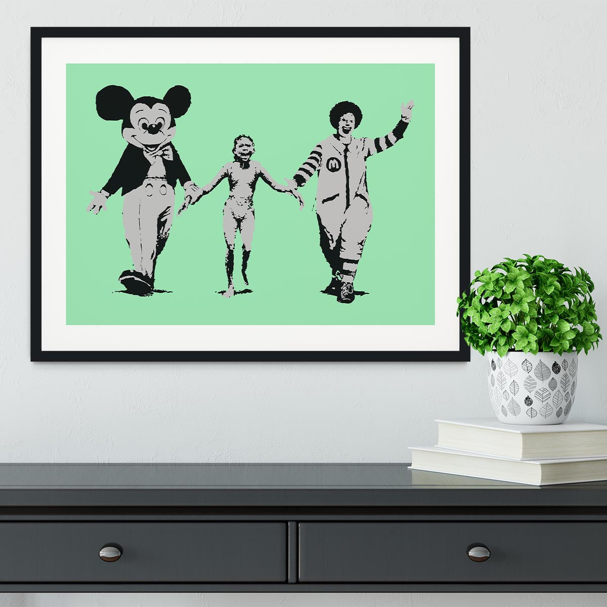 Banksy Mickey and Ronald Green Framed Print - Canvas Art Rocks - 1