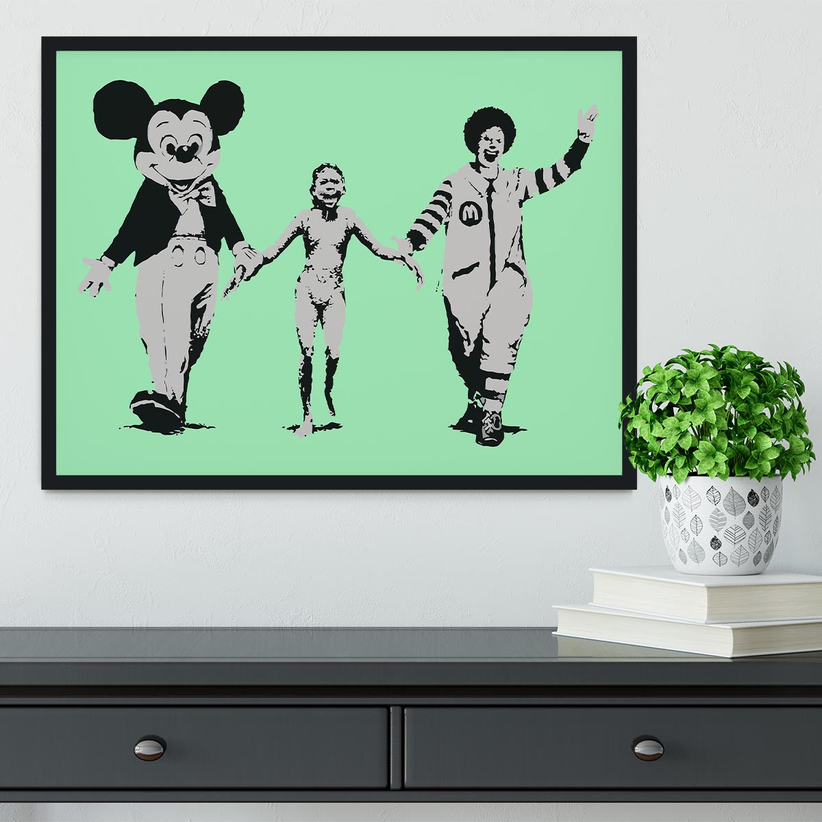 Banksy Mickey and Ronald Green Framed Print - Canvas Art Rocks - 2