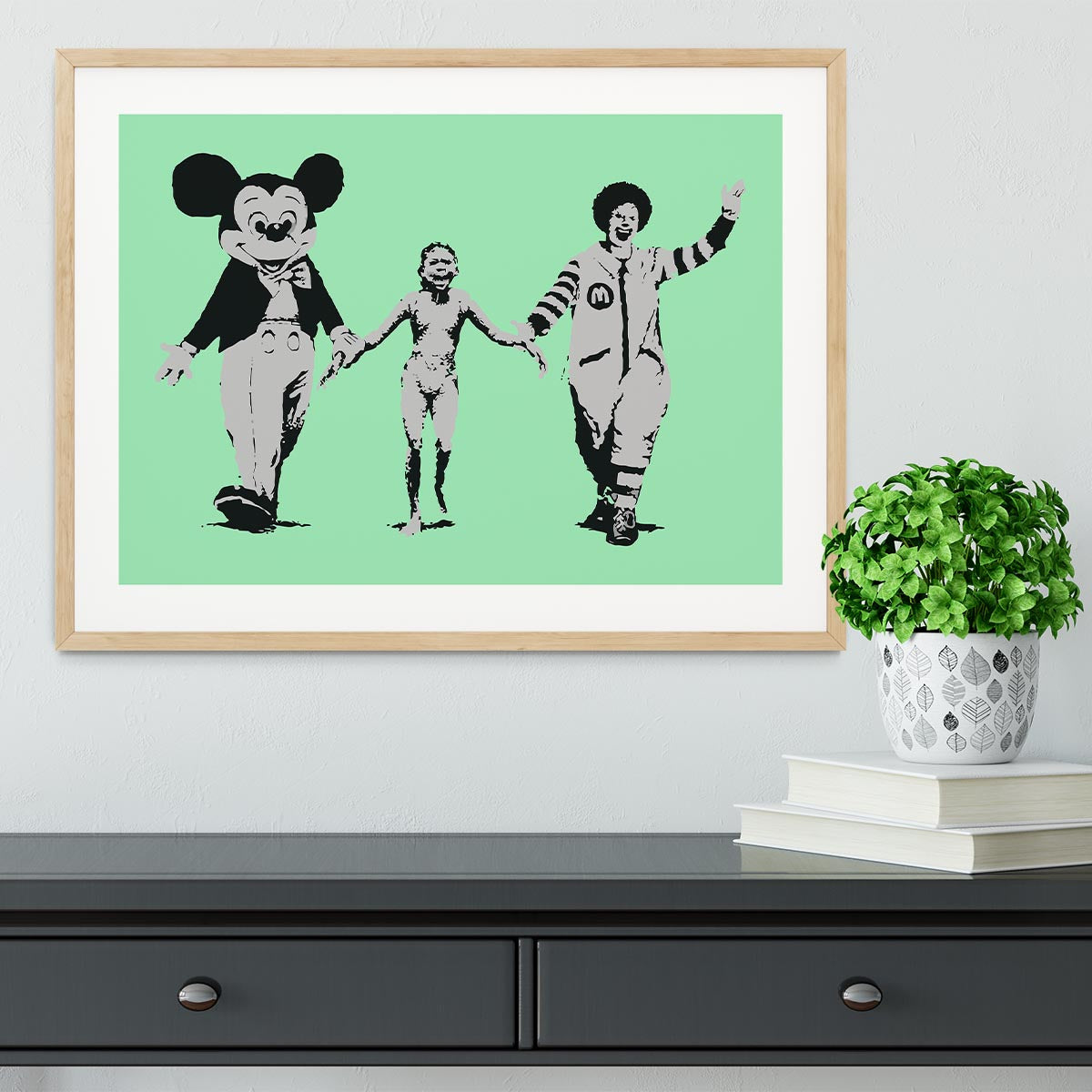 Banksy Mickey and Ronald Green Framed Print - Canvas Art Rocks - 3