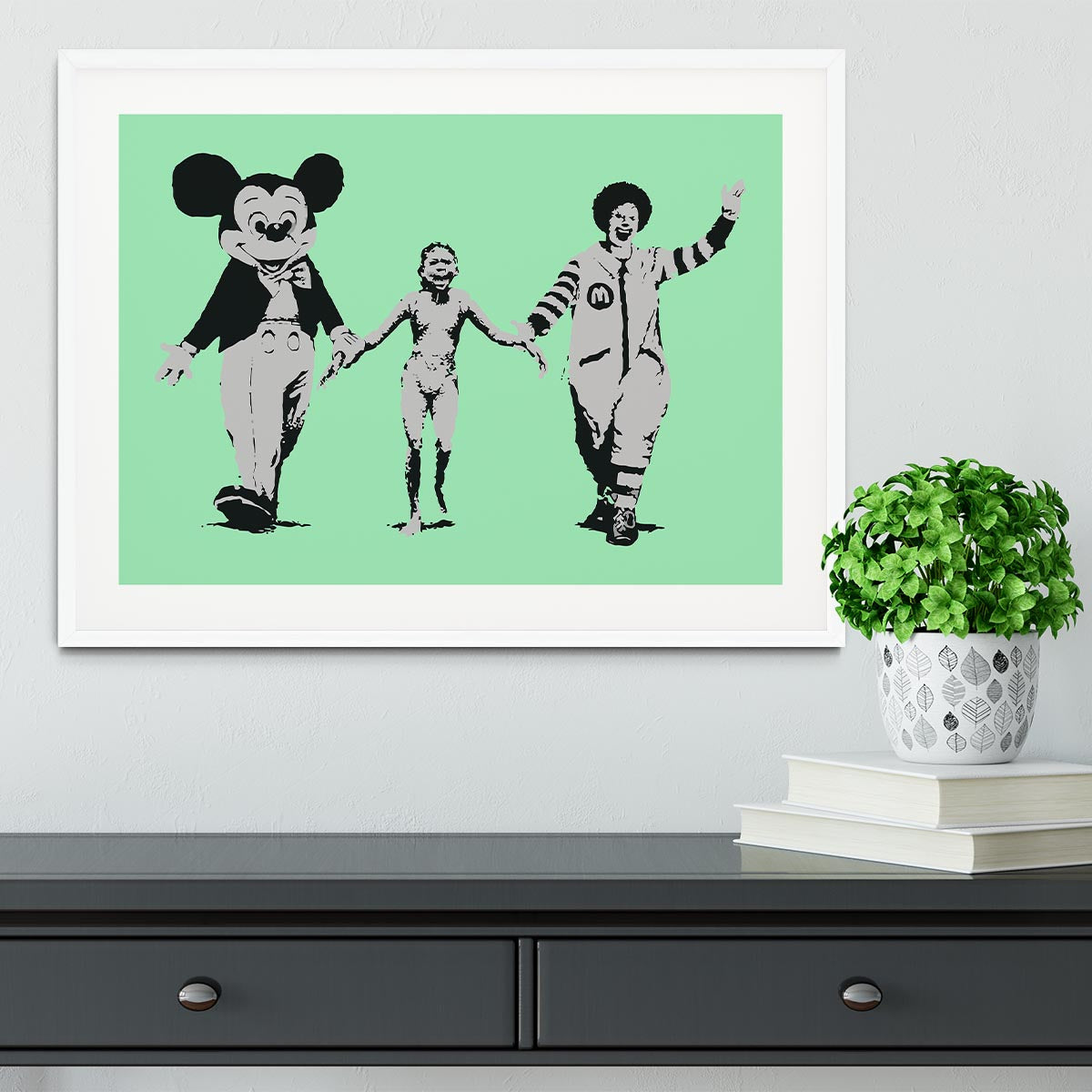 Banksy Mickey and Ronald Green Framed Print - Canvas Art Rocks - 5