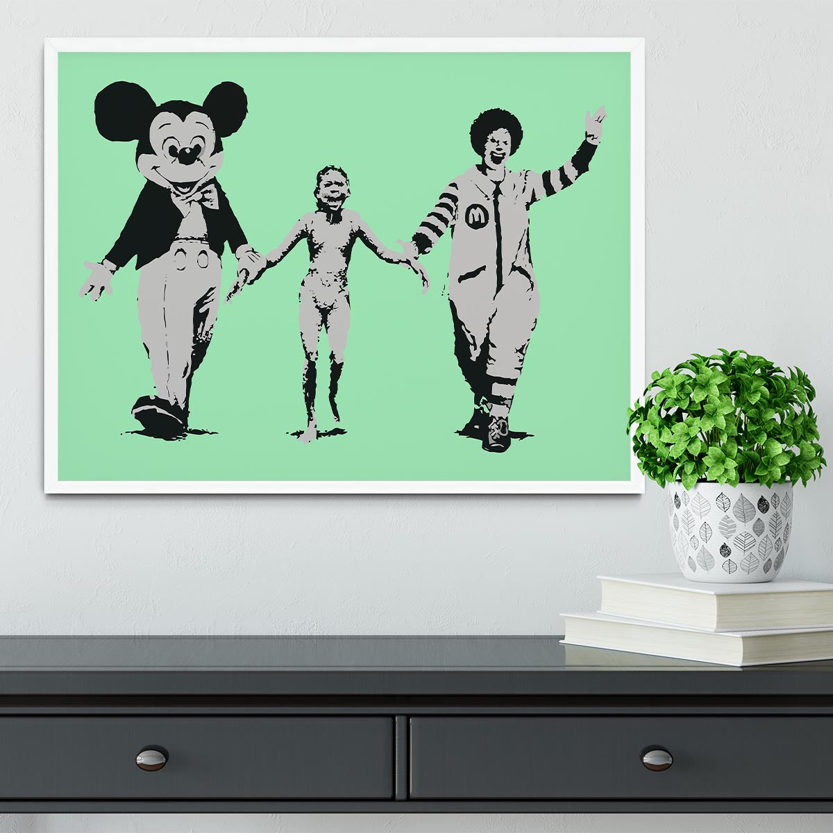 Banksy Mickey and Ronald Green Framed Print - Canvas Art Rocks -6